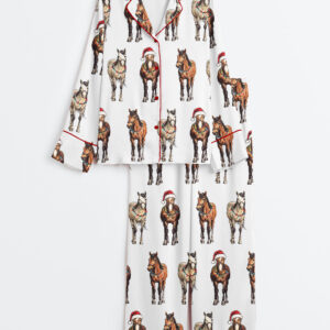 Women's Christmas Horses Western Christmas Long Sleeve Satin Pajamas Set