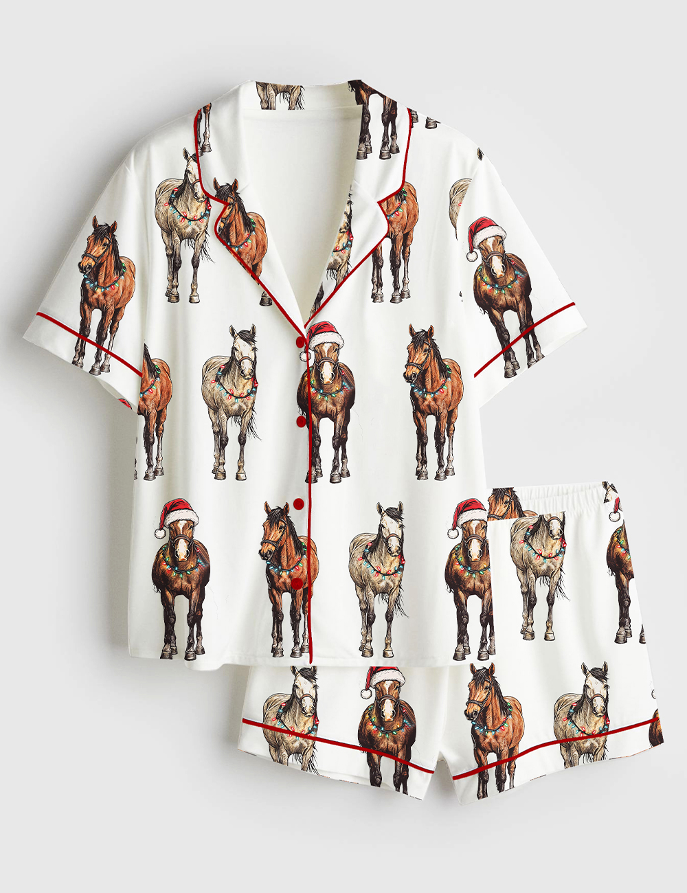 Womenâ€™s Christmas Horses Western Christmas Short Sleeve Satin Pajama Set