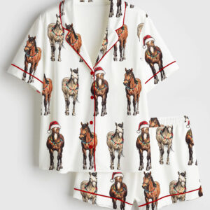Women's Christmas Horses Western Christmas Short Sleeve Satin Pajama Set