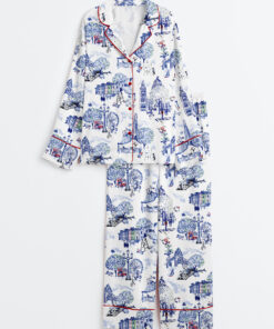 Women's Christmas In London Winter London Travel London Vibes Long Sleeve Satin Pajama Set