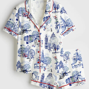 Women's Christmas In London Winter London Travel London Vibes Short Sleeve Satin Pajama Set