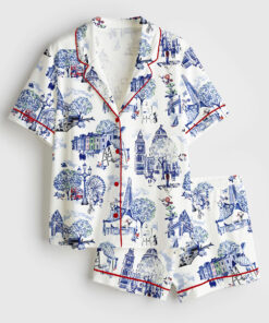 Women's Christmas In London Winter London Travel London Vibes Short Sleeve Satin Pajama Set