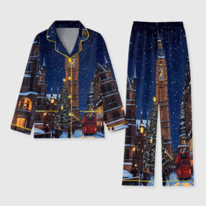 Women's Christmas In New York London Long Sleeve Pocket Cotton Pajama Set