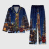 Women's Christmas In New York London Long Sleeve Pocket Cotton Pajama Set