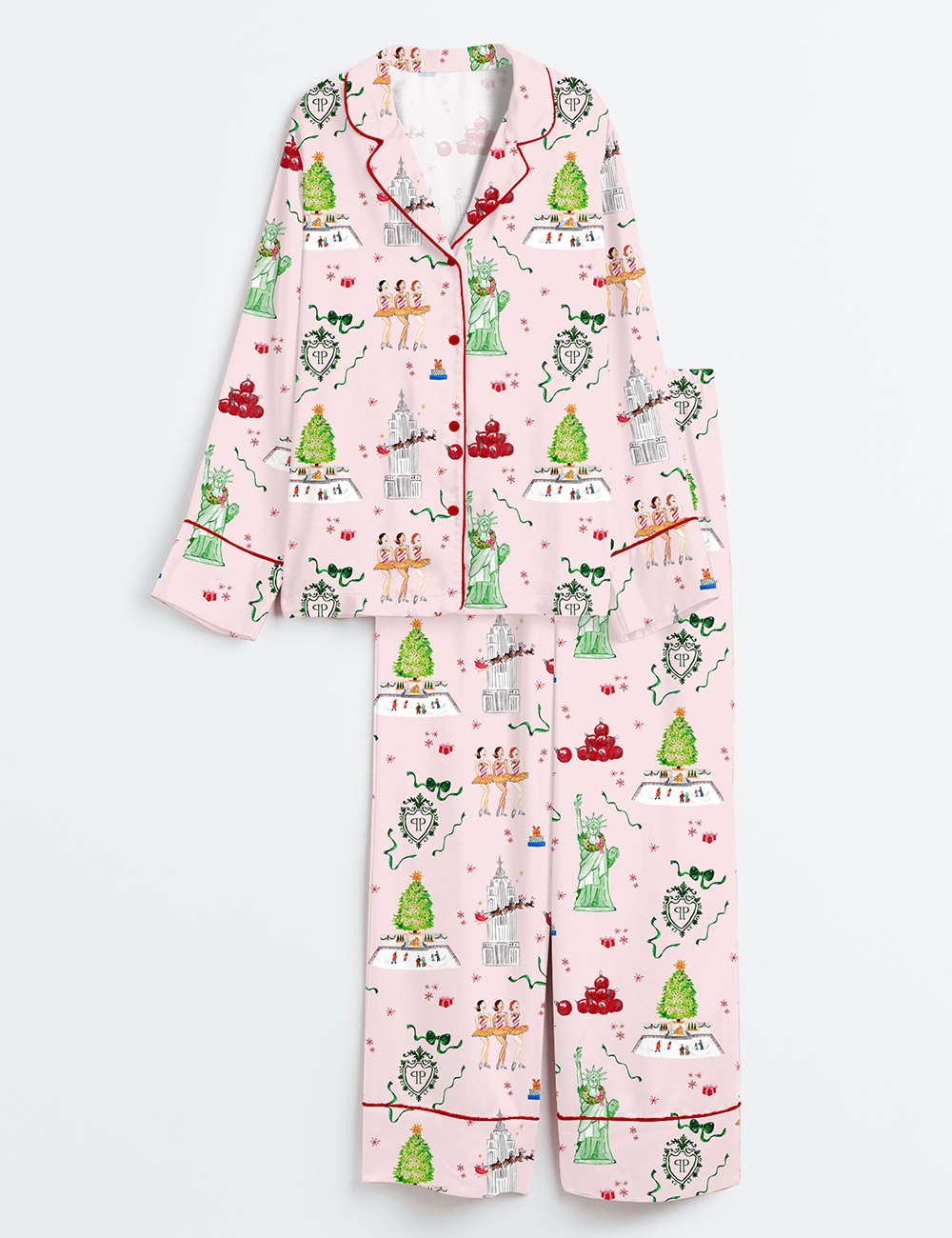 Women's Christmas In New York Long Sleeve Satin Pajamas Set