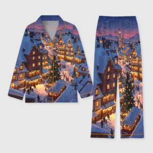 Women's Christmas In New York Night Long Sleeve Pocket Cotton Pajama Set