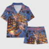 Women's Christmas In New York Night Short Sleeve Pocket Cotton Pajama Set