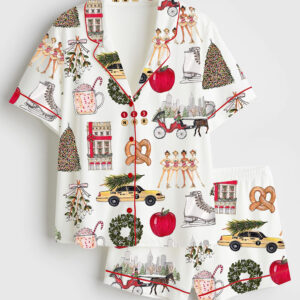 Women's Christmas In New York Satin Pajamas Set