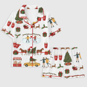 Women's Christmas In New York Short Sleeve Pocket Cotton Family Pajamas Set