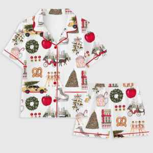 Women's Christmas In New York Short Sleeve Pocket Cotton Pajama Set