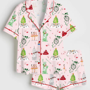 Womenâ€™s Christmas In New York Short Sleeve Satin Pajama Set