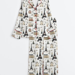 Womenâ€™s Christmas In Paris Eiffel Tower Long Sleeve Satin Pajama Set