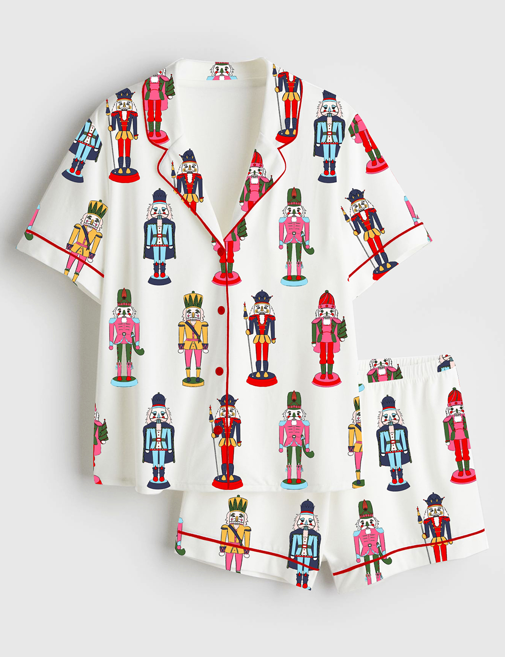 Women’s Christmas Nutcracker Print Short Sleeve Satin Pajama Set