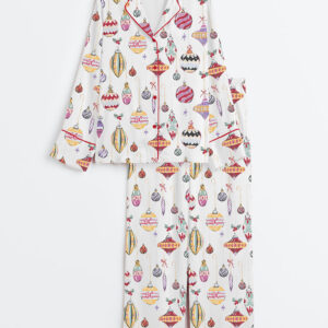 Women's Christmas Ornament Long Sleeve Satin Pajamas Set