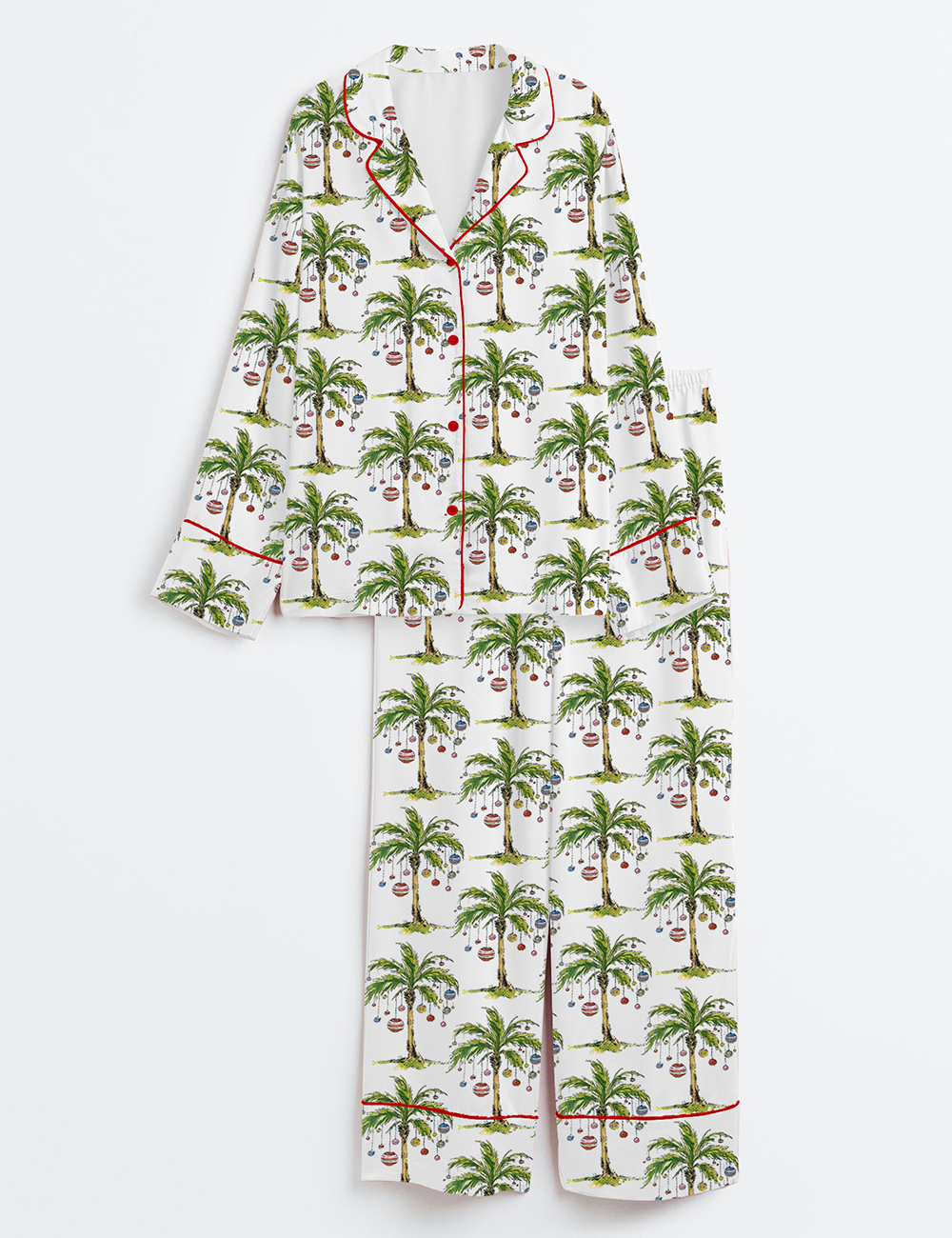 Womenâ€™s Christmas Palm Tree Long Sleeve Satin Pajama Set