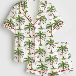 Womenâ€™s Christmas Palm Tree Short Sleeve Satin Pajama Set