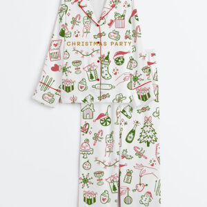 Women's Christmas Party Long Sleeve Satin Pajama Set