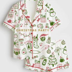 Womenâ€™s Christmas Party Short Sleeve Satin Pajama Set