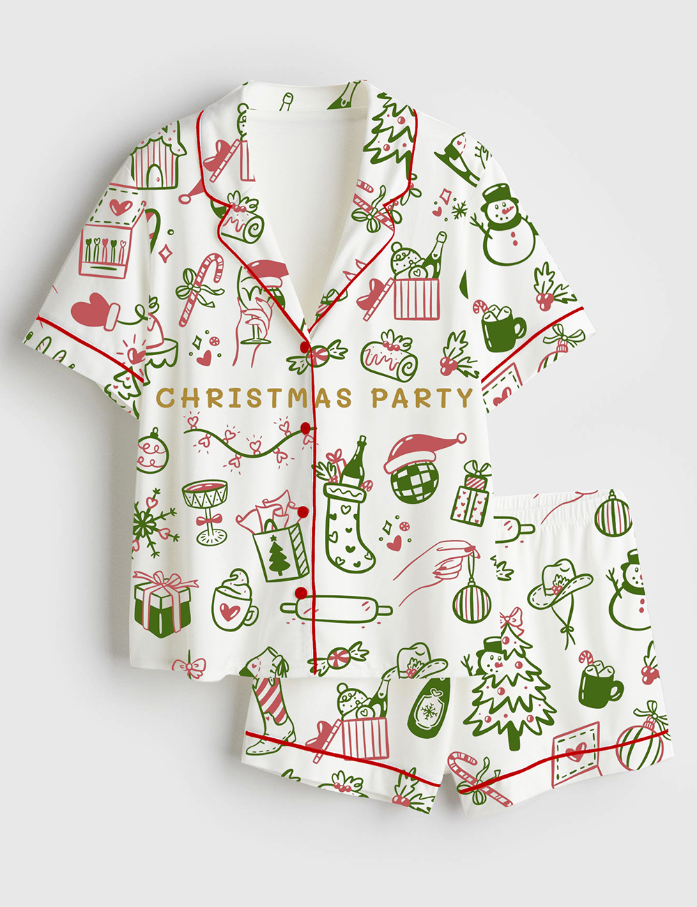 Womenâ€™s Christmas Party Short Sleeve Satin Pajama Set