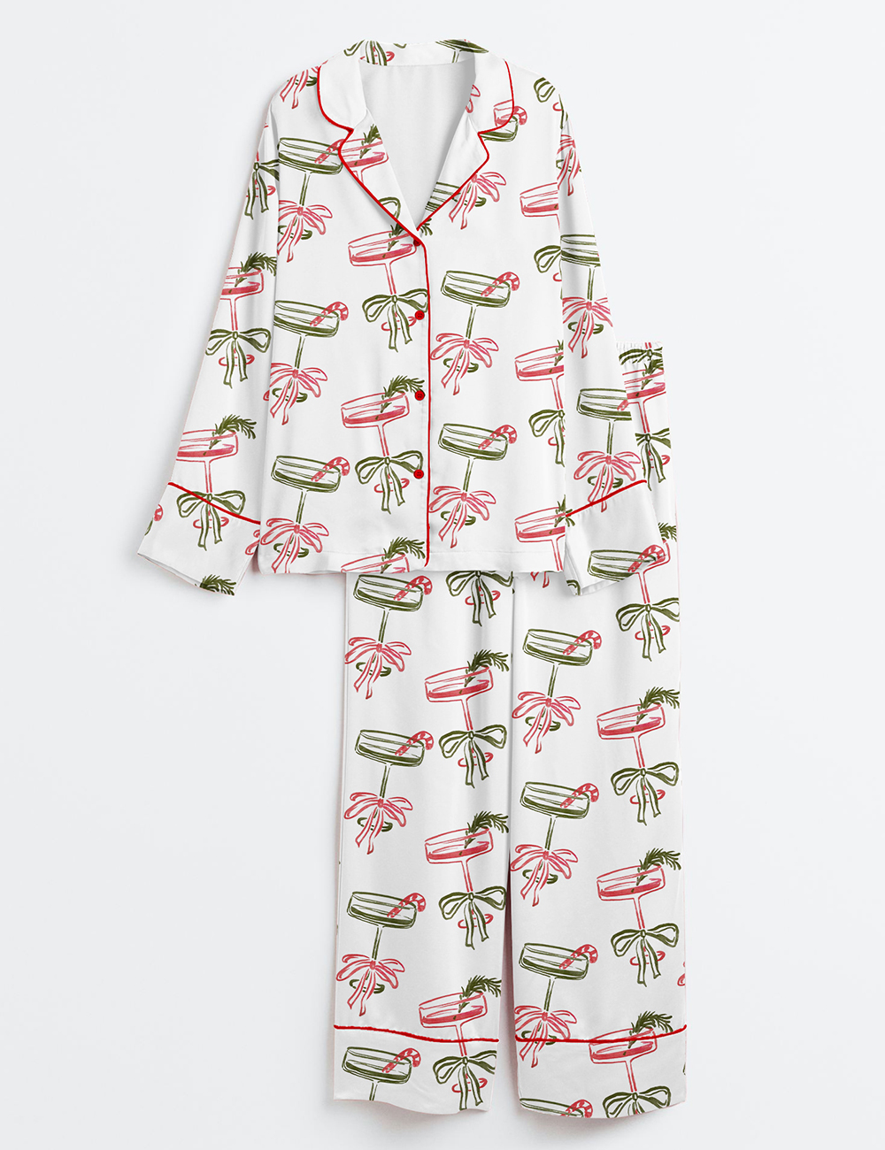 Womenâ€™s Christmas Please Retro Festive Cocktail Holiday Drink Long Sleeve Satin Pajama Set