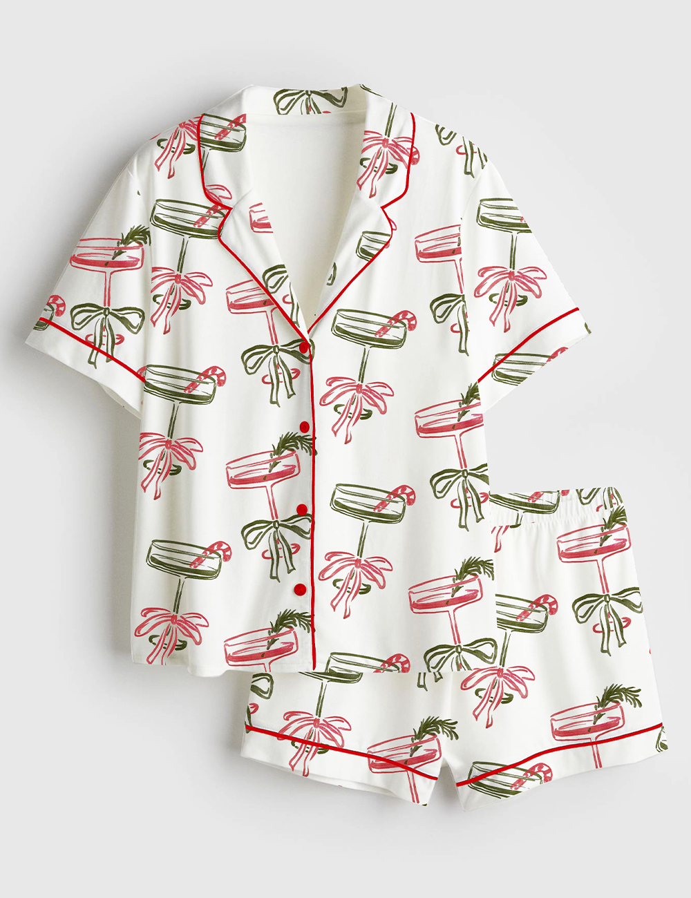 Women's Christmas Please Retro Festive Cocktail Holiday Drink Short Sleeve Satin Pajama Set