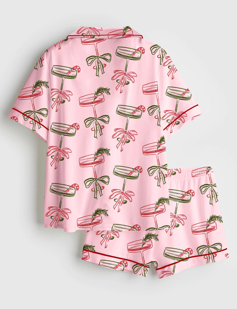 Women's Christmas Please Retro Festive Cocktail Holiday Drink Short Sleeve Satin Pajama Set - Image 5