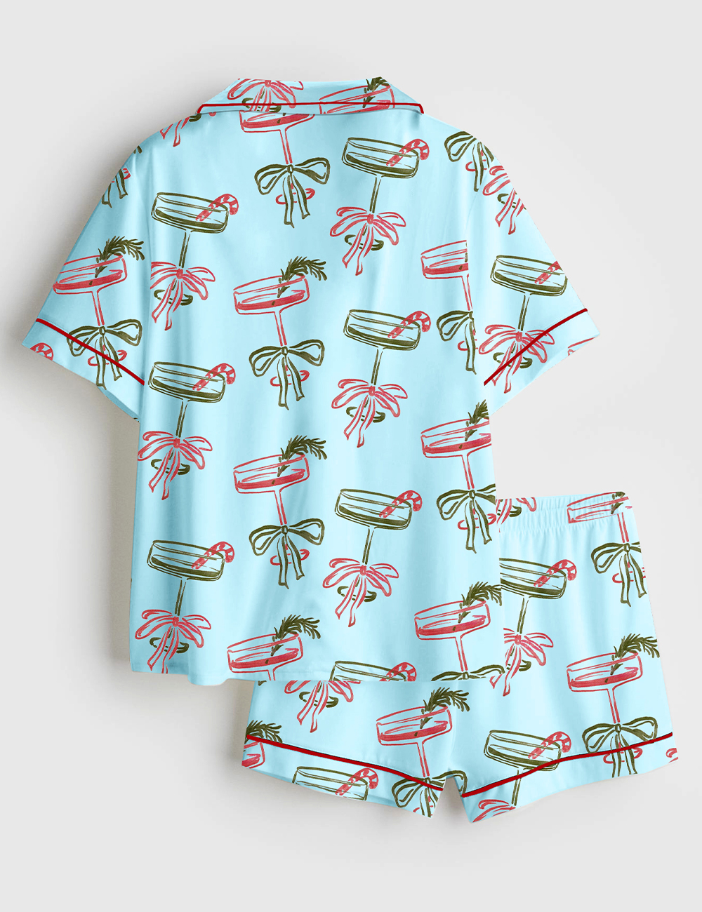 Women's Christmas Please Retro Festive Cocktail Holiday Drink Short Sleeve Satin Pajama Set - Image 6