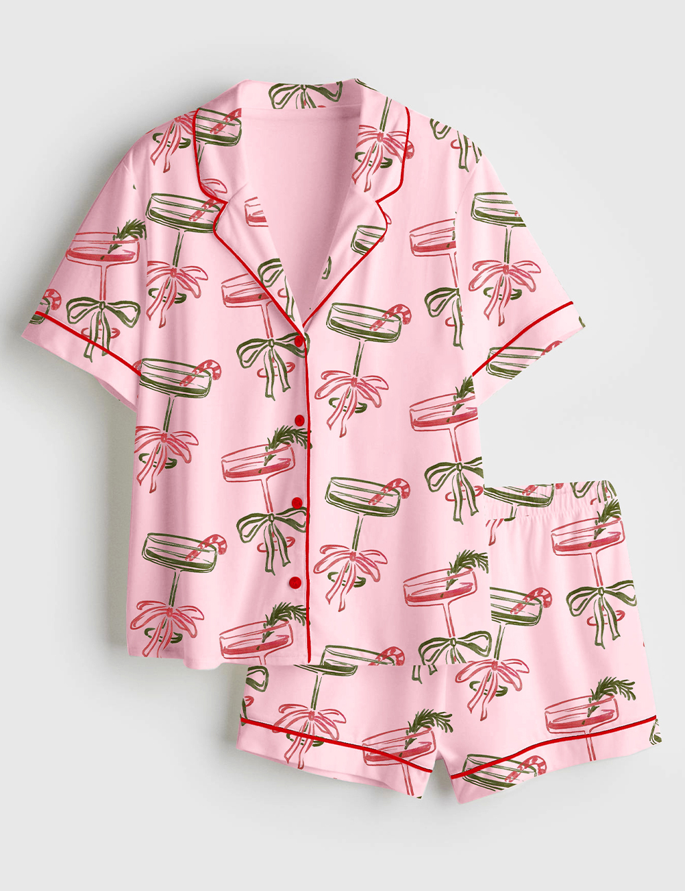 Women's Christmas Please Retro Festive Cocktail Holiday Drink Short Sleeve Satin Pajama Set - Image 2