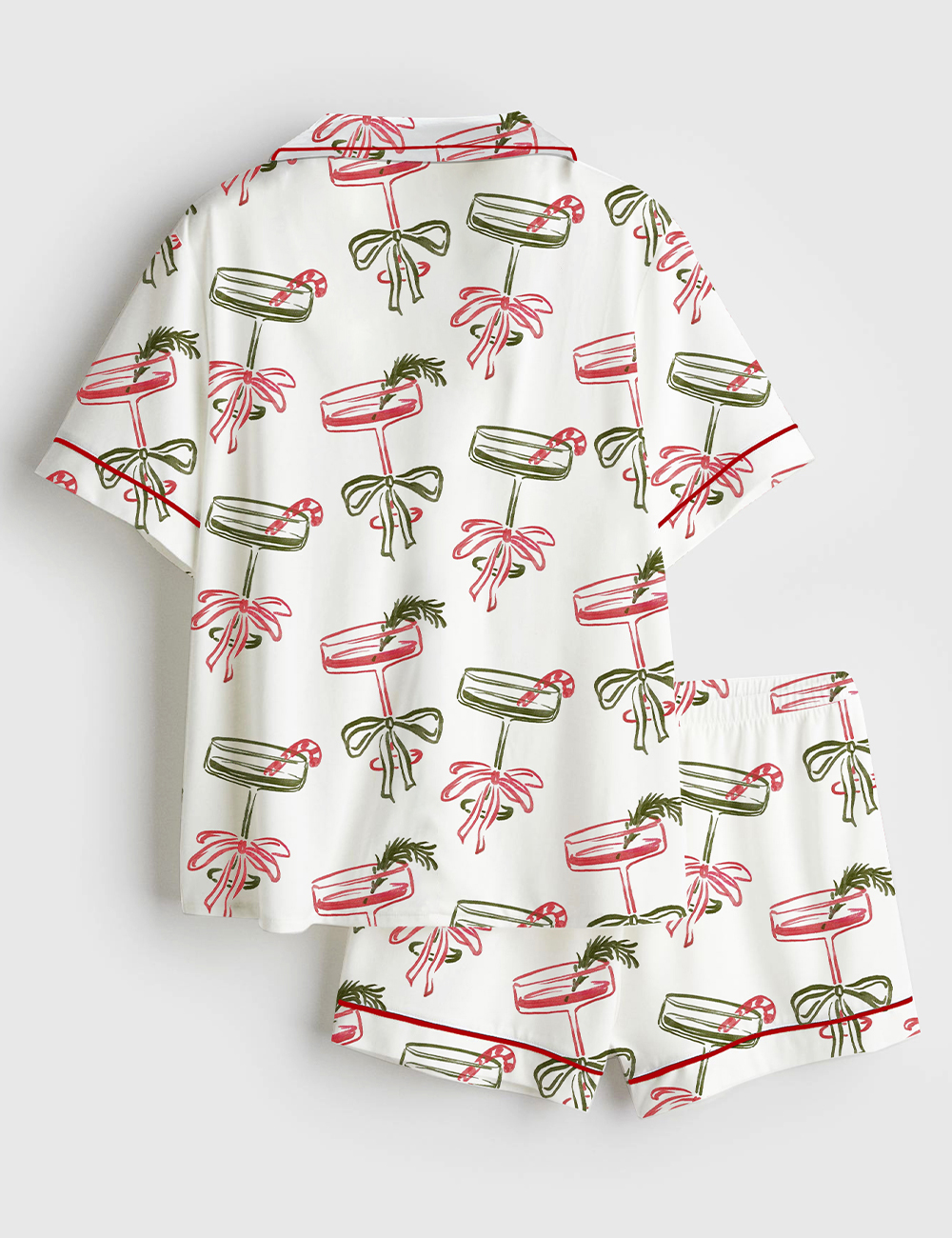 Women's Christmas Please Retro Festive Cocktail Holiday Drink Short Sleeve Satin Pajama Set - Image 4