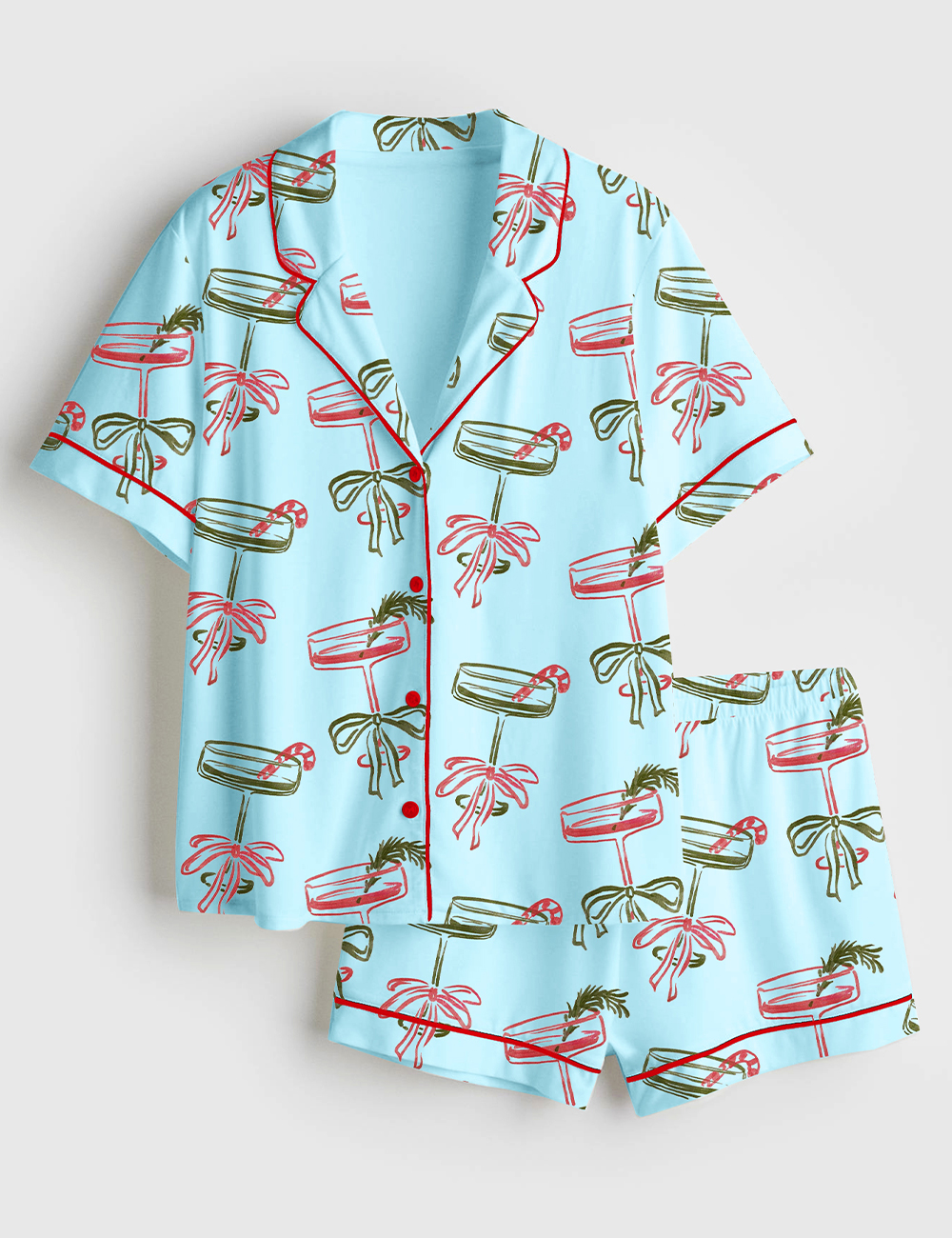 Women's Christmas Please Retro Festive Cocktail Holiday Drink Short Sleeve Satin Pajama Set - Image 3