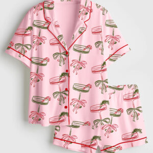 Alternative view of Women's Christmas Please Retro Festive Cocktail Holiday Drink Short Sleeve Satin Pajamas Set