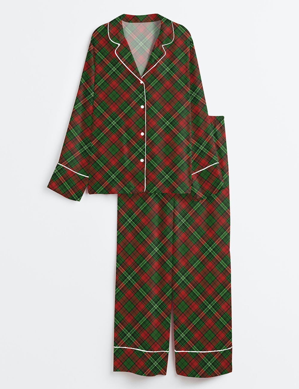 Women’s Christmas Red And Green Plaid Long Sleeve Satin Pajama Set