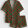 Womenâ€™s Christmas Red And Green Plaid Short Sleeve Satin Pajama Set