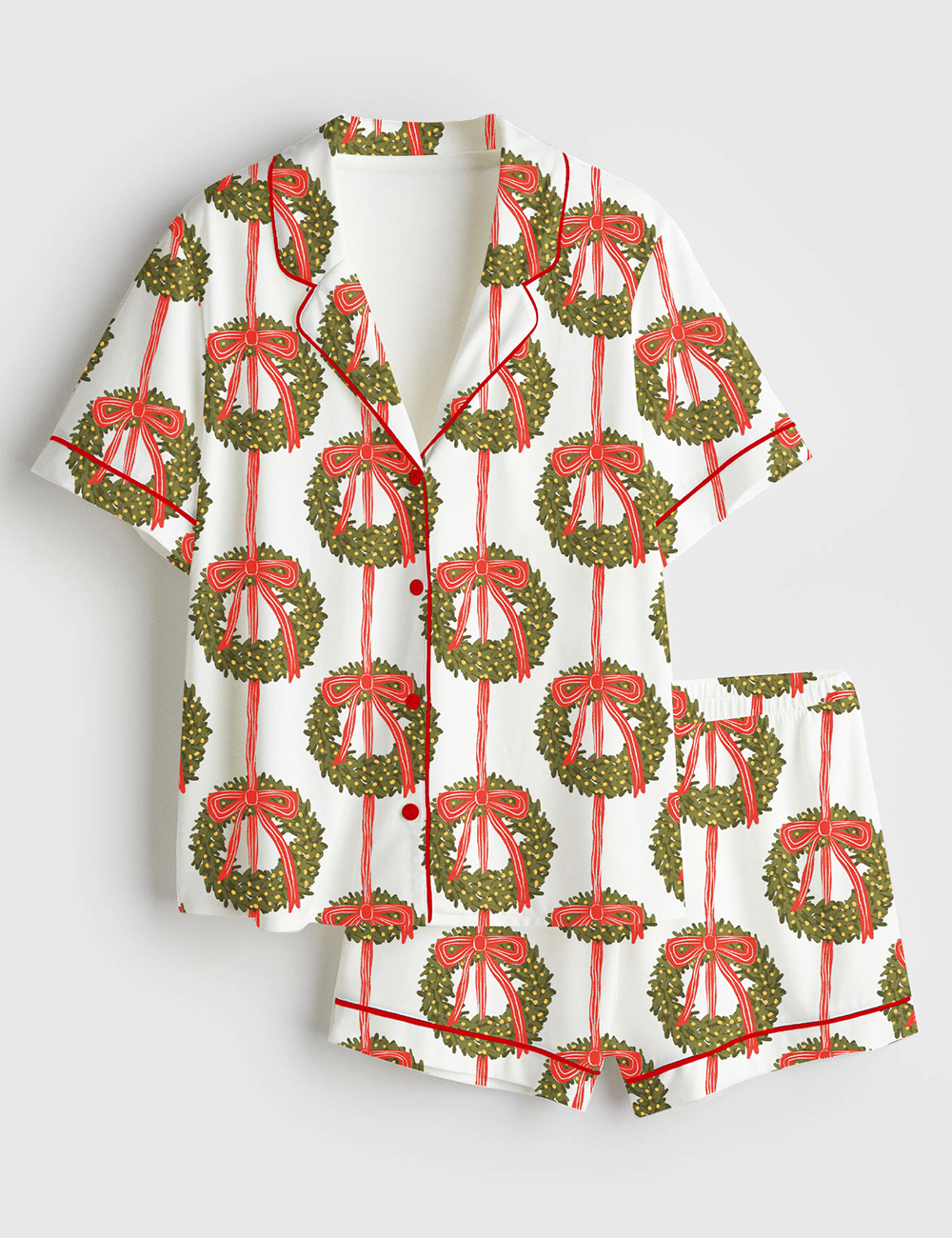 Womenâ€™s Christmas Red Green Holiday Short Sleeve Satin Pajama Set