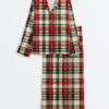 Women's Christmas Red Green Plaid Long Sleeve Satin Pajama Set