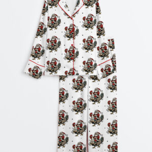 Women's Christmas Santa Chicken Western Cowboy Long Sleeve Satin Pajamas Set