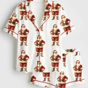 Women's Christmas Santa Claus Short Sleeve Satin Pajama Set