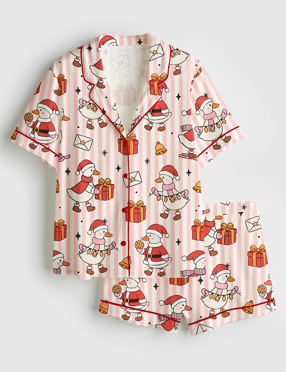 Womenâ€™s Christmas Santa Goose Festive Holiday Silly Goose Short Sleeve Satin Pajama Set