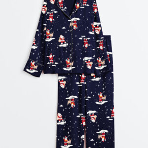 Women's Christmas Santa Long Sleeve Satin Pajamas Set