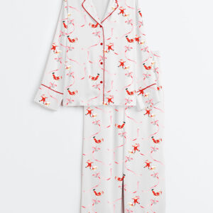 Women's Christmas Santa Martini Cocktail Long Sleeve Satin Pajama Set