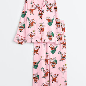 Alternative view of Women's Christmas Santa Martini Cocktail Long Sleeve Satin Pajamas Set