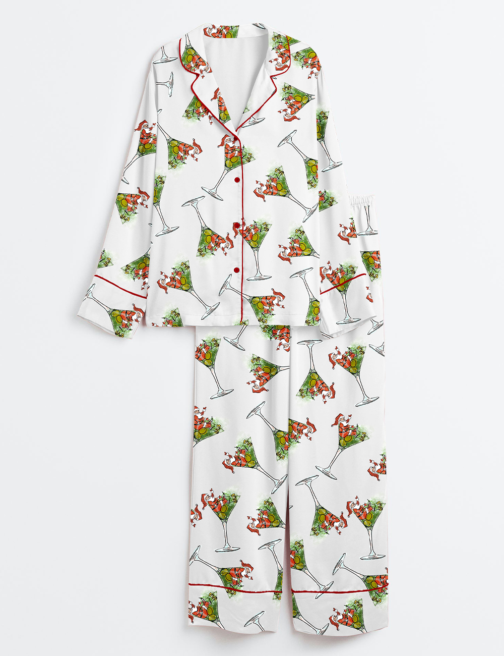 Womenâ€™s Christmas Santa Martini Long Sleeve Satin Pajama Set