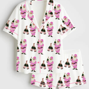 Women's Christmas Santa Short Sleeve Satin Pajama Set