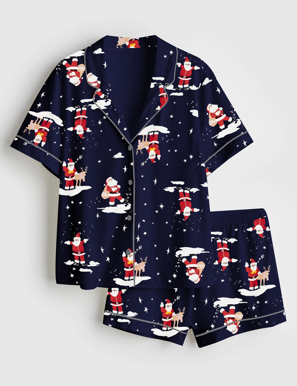 Women's Christmas Santa Short Sleeve Satin Pajamas Set
