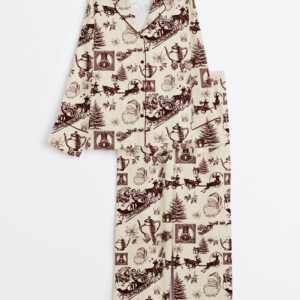 Womenâ€™s Christmas Santa Sleigh Reindeer Teapots Nutcrackers And More Long Sleeve Satin Pajama Set