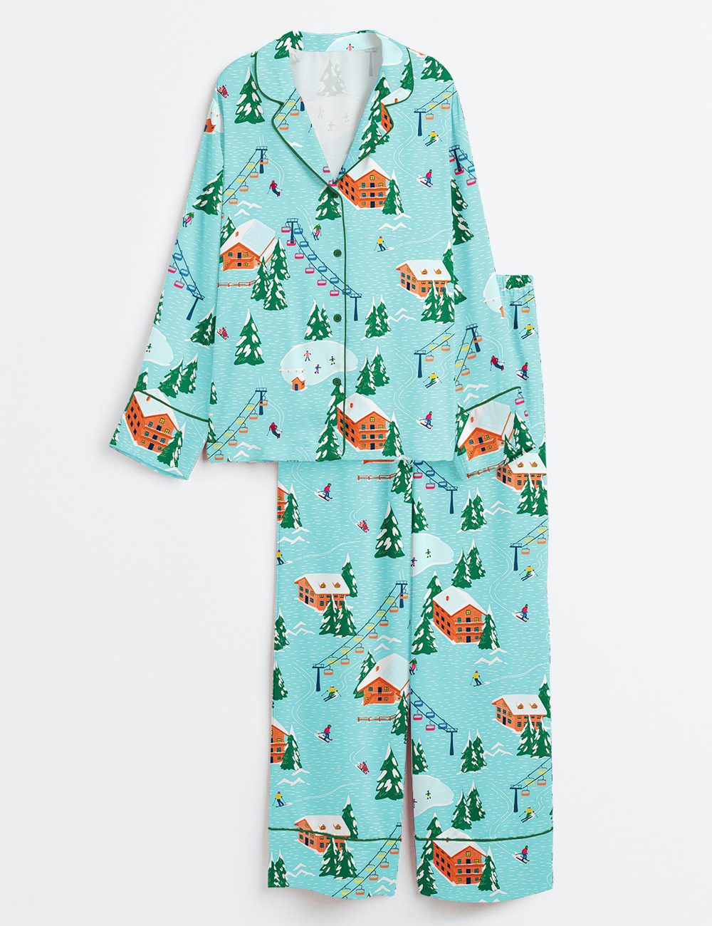 Womenâ€™s Christmas Ski Mountain Long Sleeve Satin Pajama Set