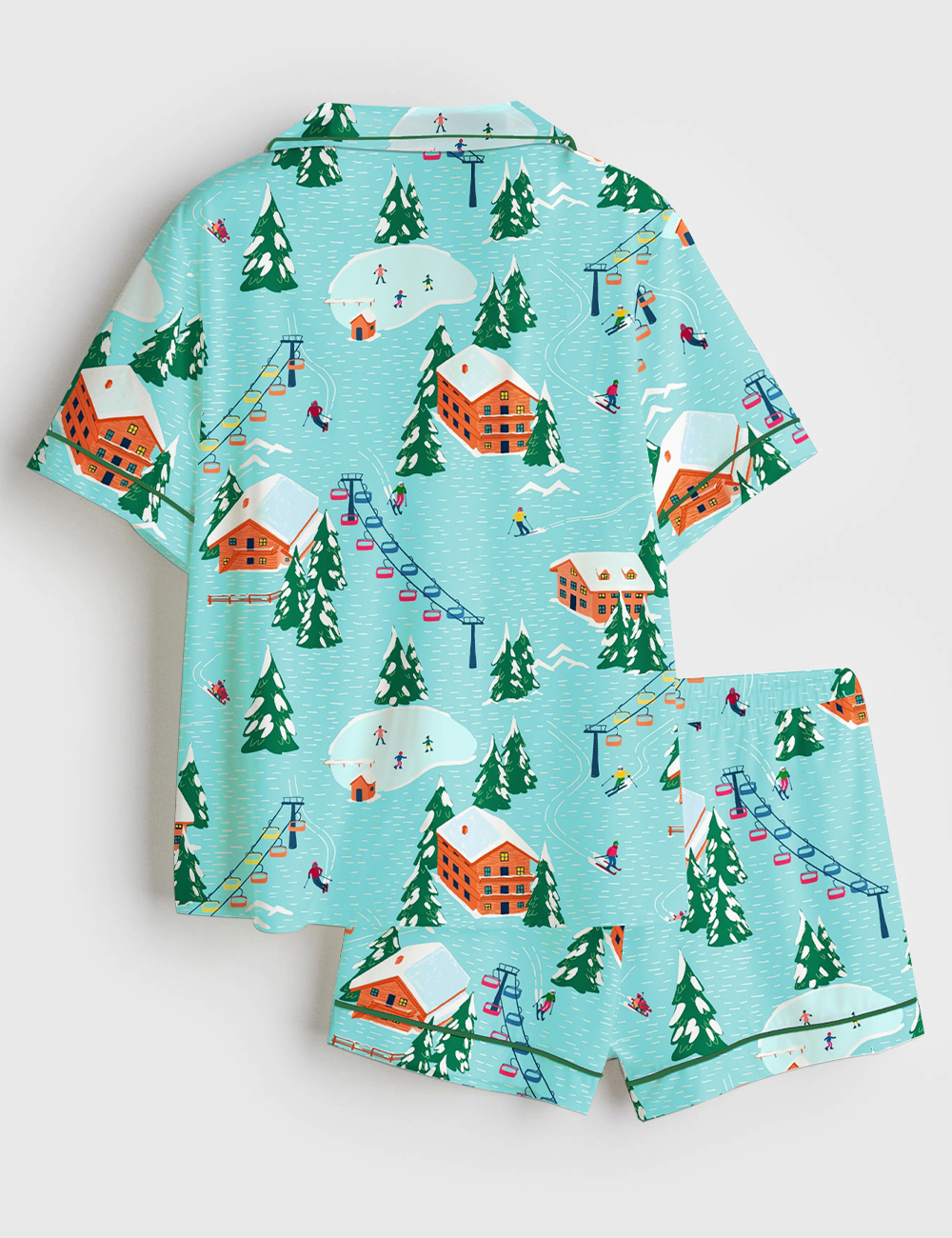 Women's Christmas Ski Mountain Short Sleeve Satin Pajama Set - Image 2