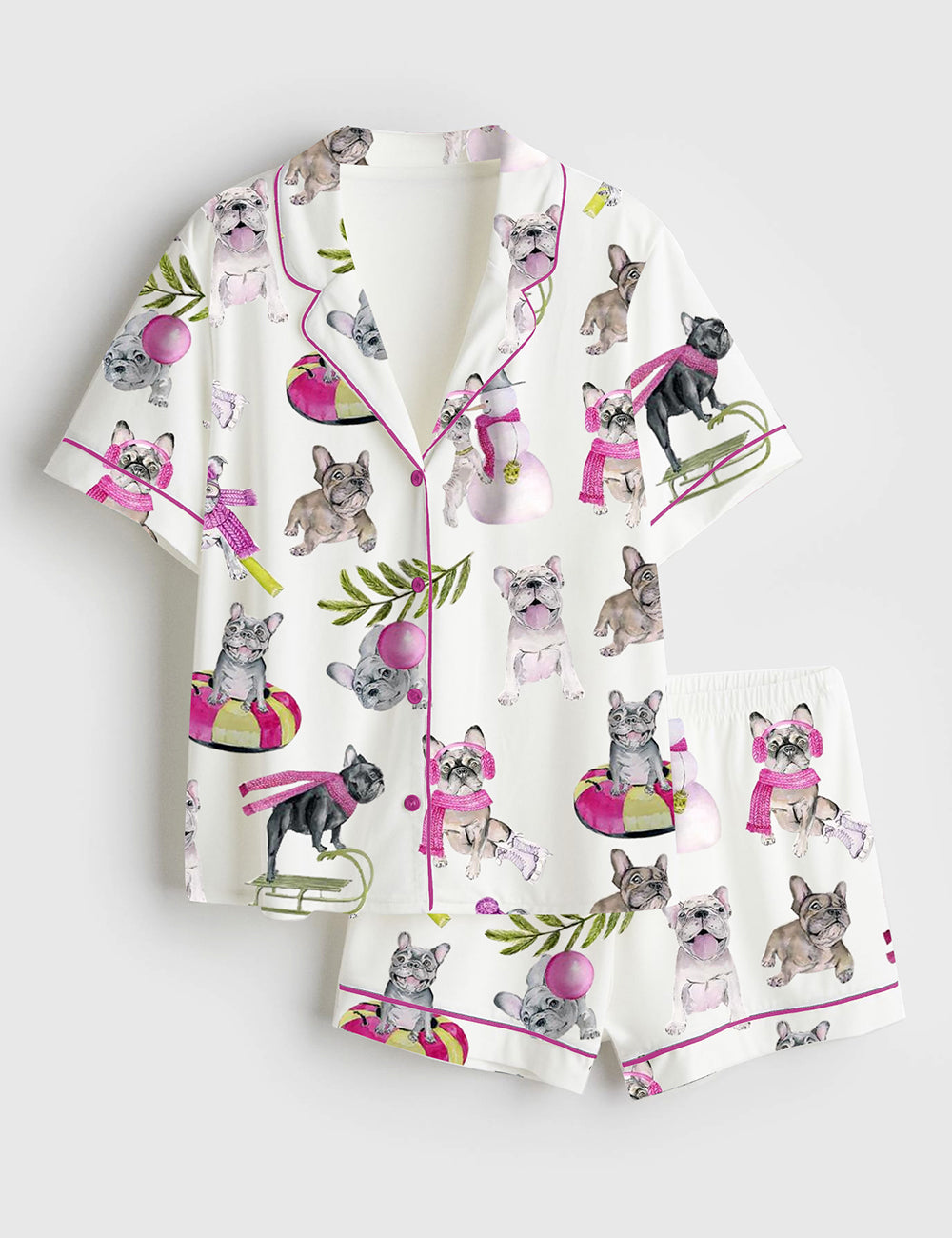 Women's Christmas Skiing French Bulldog Pajama Set