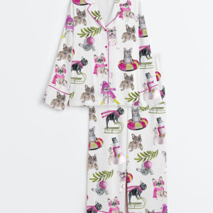 Women's Christmas Skiing French Bulldog Satin Pajama Set