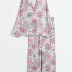Women's Christmas Snowflake Long Sleeve Satin Pajama Set